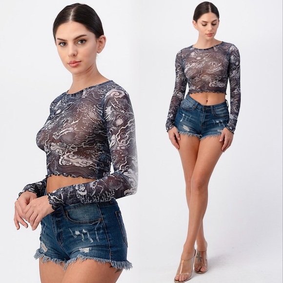 Subliminal galaxy mesh long sleeve crop top - Picture 6 of 7